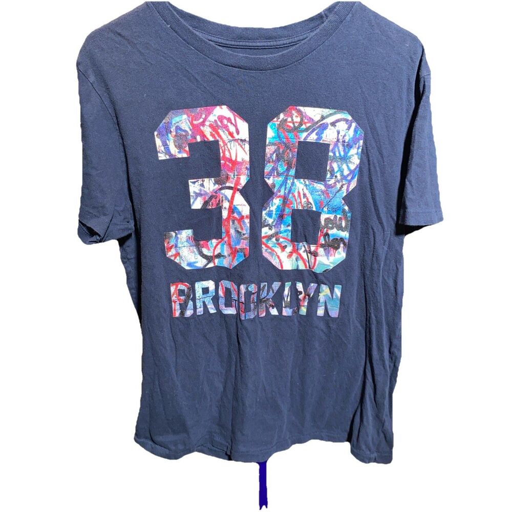 Brooklyn Calling N.Y.C Men's T Shirt Size Medium Navy Blue Cotton Spell Out Tee